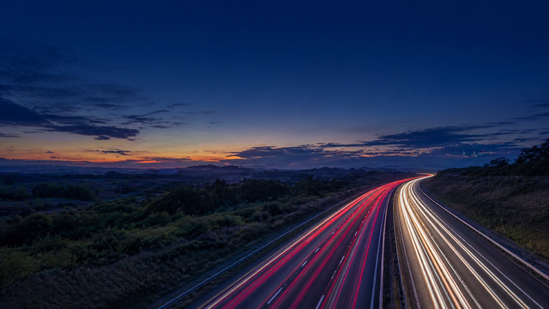 Motorway light trails at dusk